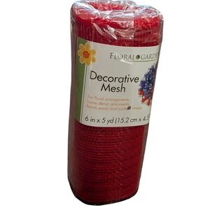 Floral Garden Red Decorative Mesh Metallic Tinsel 6in x 5yd Roll Craft Wreath